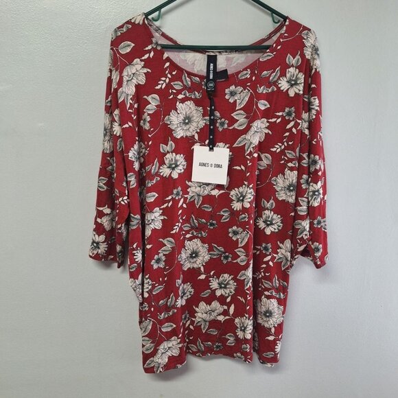 Agnes & Dora Dolman Sleeve Top Cherry Blossom Floral Womens Plus XXXL Red - Picture 1 of 7
